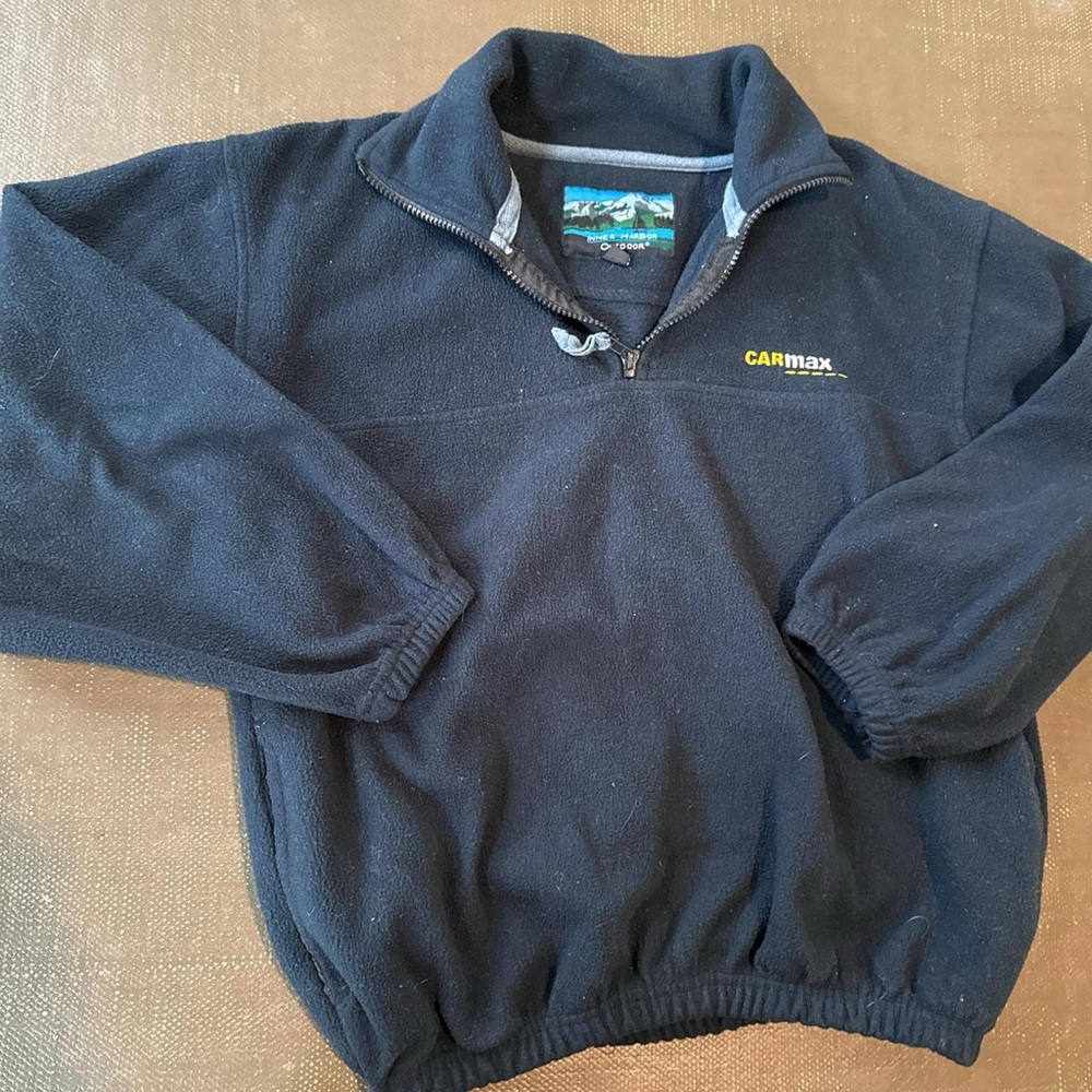 Blue Zip Up Sweater with Standing Collar and Elastic Waistband
